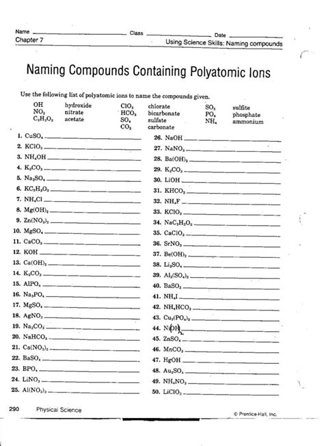 Name the anion (negative ion). . Naming compounds containing polyatomic ions worksheet answers